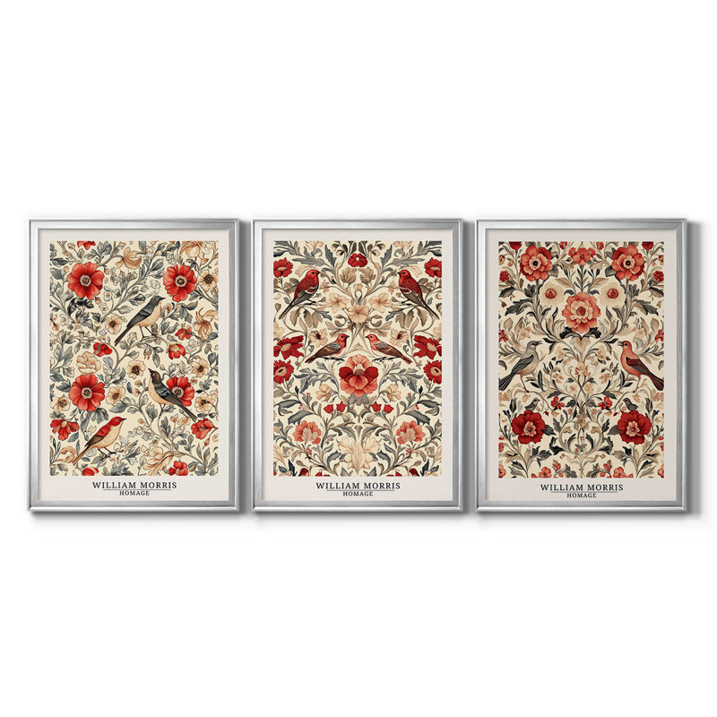 Wm Morris Series XC - Toile tendue avec châssis sur mesure - 3 pièces, Argent argent, H 19 po x l 27 po