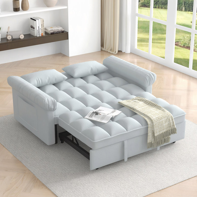 Loveseats Sofa Bed With Pull-Out Bed,Adjsutable Back, Gray