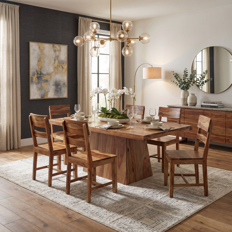 7-piece Live Edge Solid Wood Dining Set, Natural