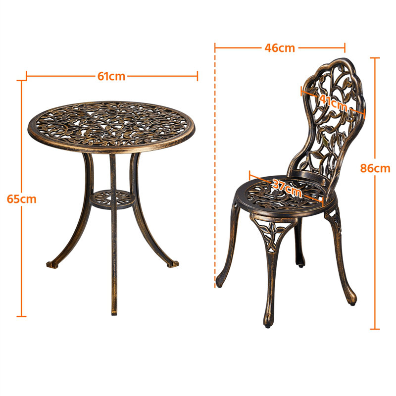 color  All Weather Table Set Antique Aluminium Bistro Dining Set, Bronze