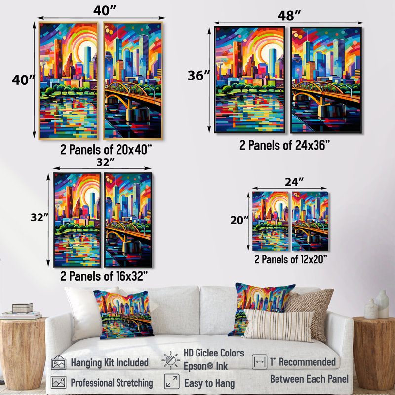 City Popart - ensemble d'art mural de Houston, 40" H x 40" W, Impression encadrée flottante, White