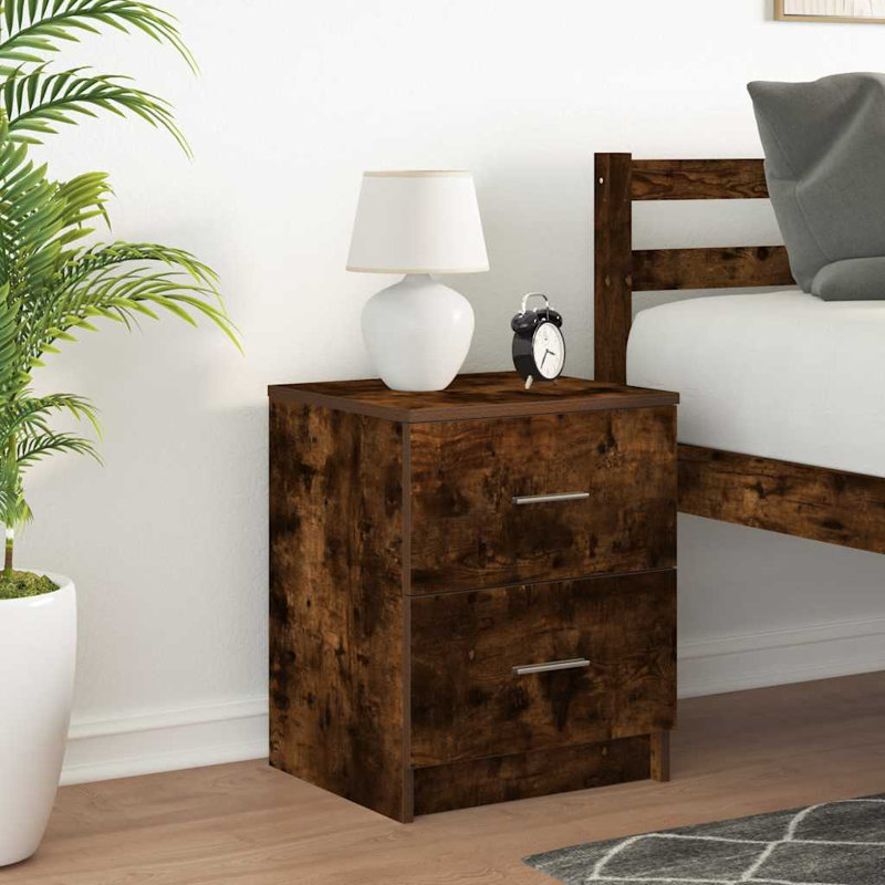 Bedside Cabinet With 2 Drawers, Smoked Oak, 1