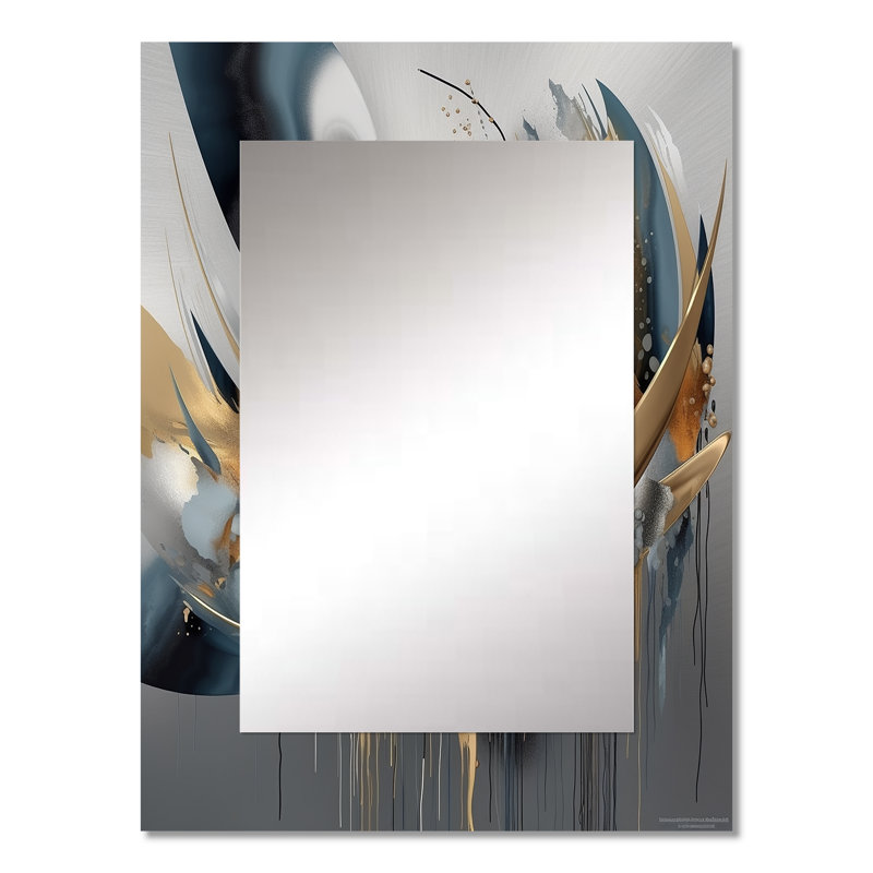 Abstract Shapes And Infinity Lines I - Abstract Shapes Wall Mirror, Gold Decorative Mirror, Printed Metal Art, 32" x 24"
