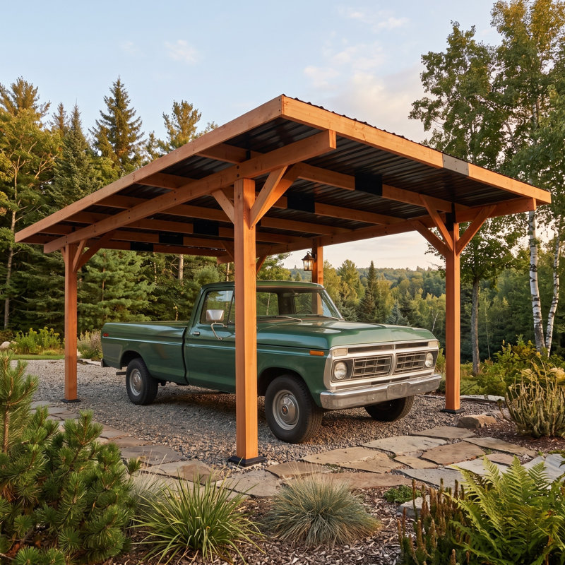 Abri d'auto en bois massif 18,3 x 12,6 x 7,8 pi avec toit rigide en acier galvanisé