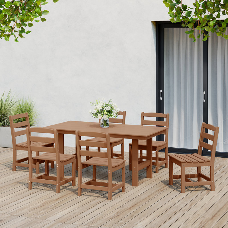 6-Piece Side Chair Dining Set With Bench, Tan, 7 Pieces: Table, 6 Chairs