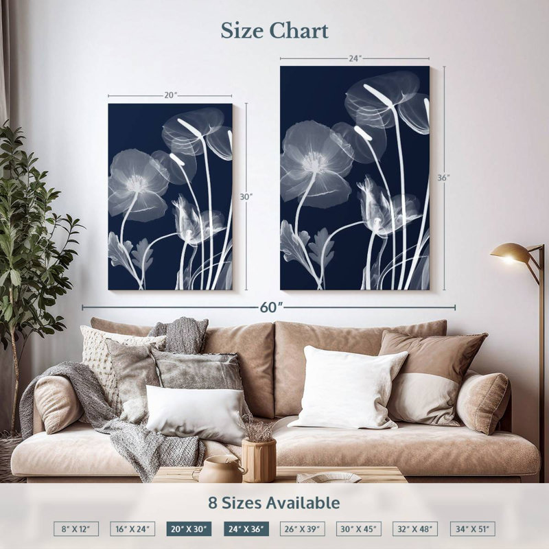 Harnek Navy Flora, 36" H x 24" W
