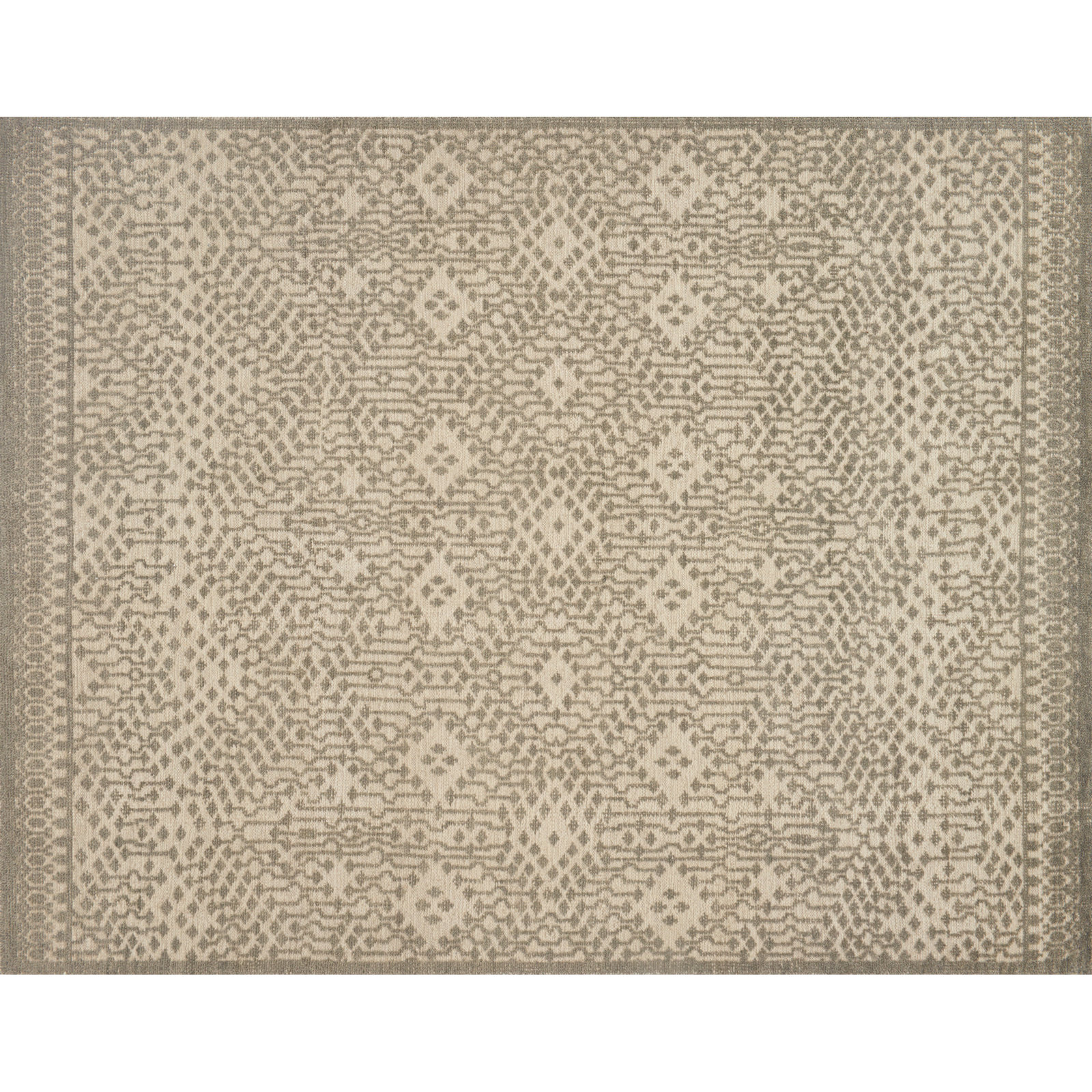 Hansel Beige Hand-Knotted Geometric Wool Rug, Rectangle 7'9" x 9'9"