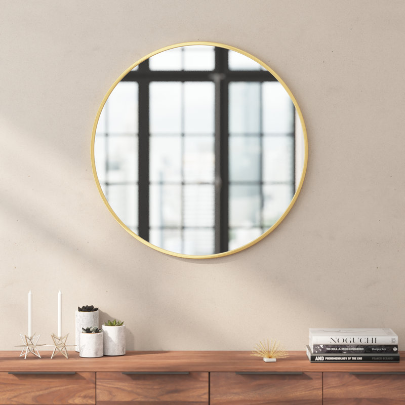 Metal Round Wall Mirror, Gold, 30" x 30"