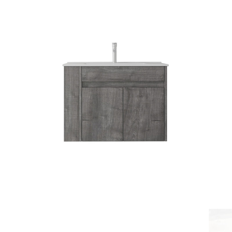 Meuble-lavabo flottant avec lavabo en céramique, porte à fermeture en douceur et contreplaqué durable, Gris, 30"