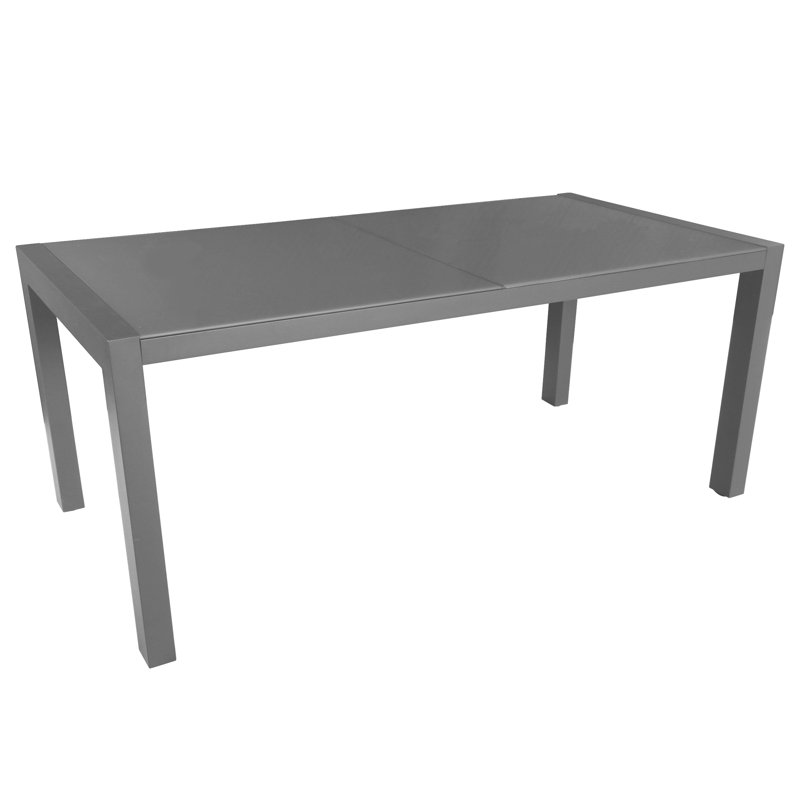 Table d'extérieur en verre trempé gris avec structure en aluminium antirouille de 70 pouces de largeur, convenant à de nombreuses tables de salle à manger avec verre d'une profondeur de 34,38 po