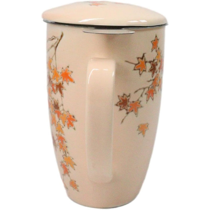 Tasse à thé en porcelaine à feuilles d'érable 15 oz avec infuseur en acier inoxydable Momiji