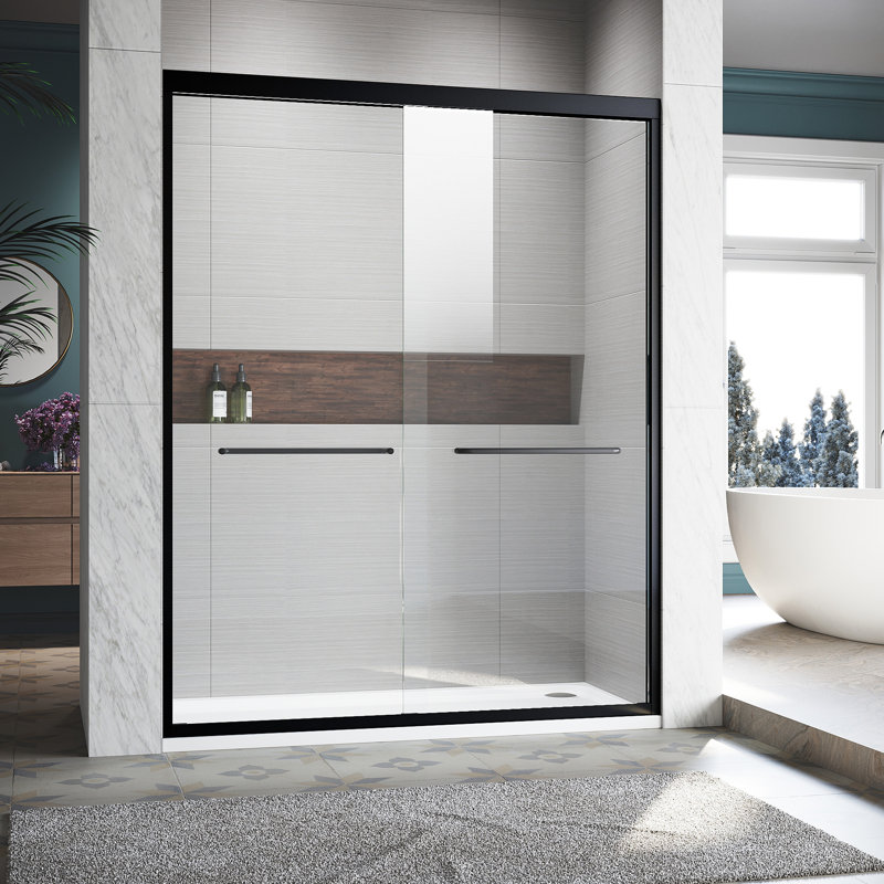 50 - 54 In. W X 72 H Sliding Shower Door, Semi Adjustable, Clear Thick Tempered Glass, 304 Stainless Steel Handles, Black Door In., Adjustable , Finish