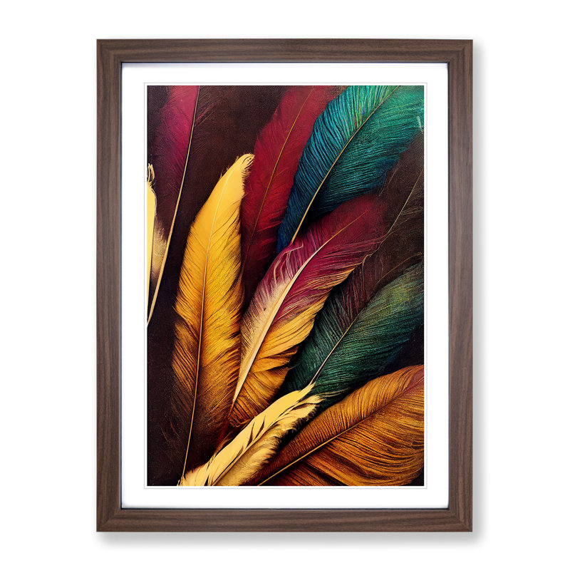 Phenomenal Feathers - Single Picture Frame Print, 64cm H x 46cm W x 2cm D, Walnut