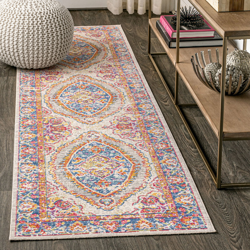 Stites Medallion Fuchsia/Mustard/Indigo Rug, Runner 2'2" x 8'
