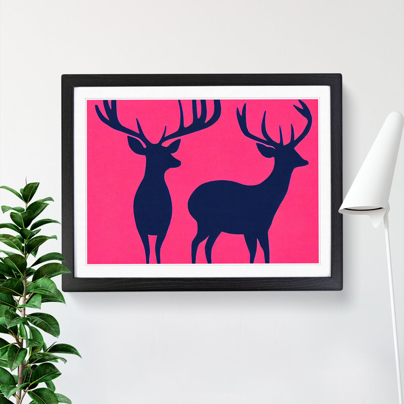 Striking Stags Abstract - Single Picture Frame Print, Black, 46cm H x 64cm W x 2cm D