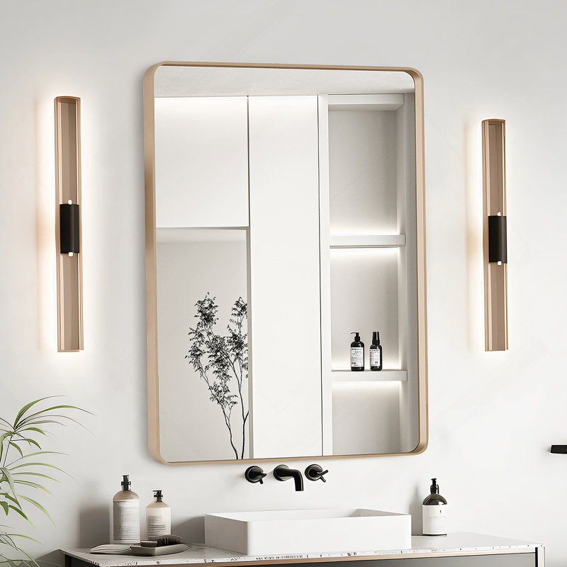 24X32 Inch Gold Aluminium Frame Bathroom Mirror, Gold, 32" x 24"