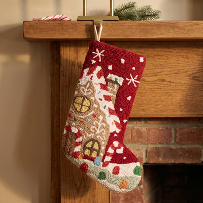 Gingerbread House Wool Hook Holiday Stocking by The Pillow Shoppe