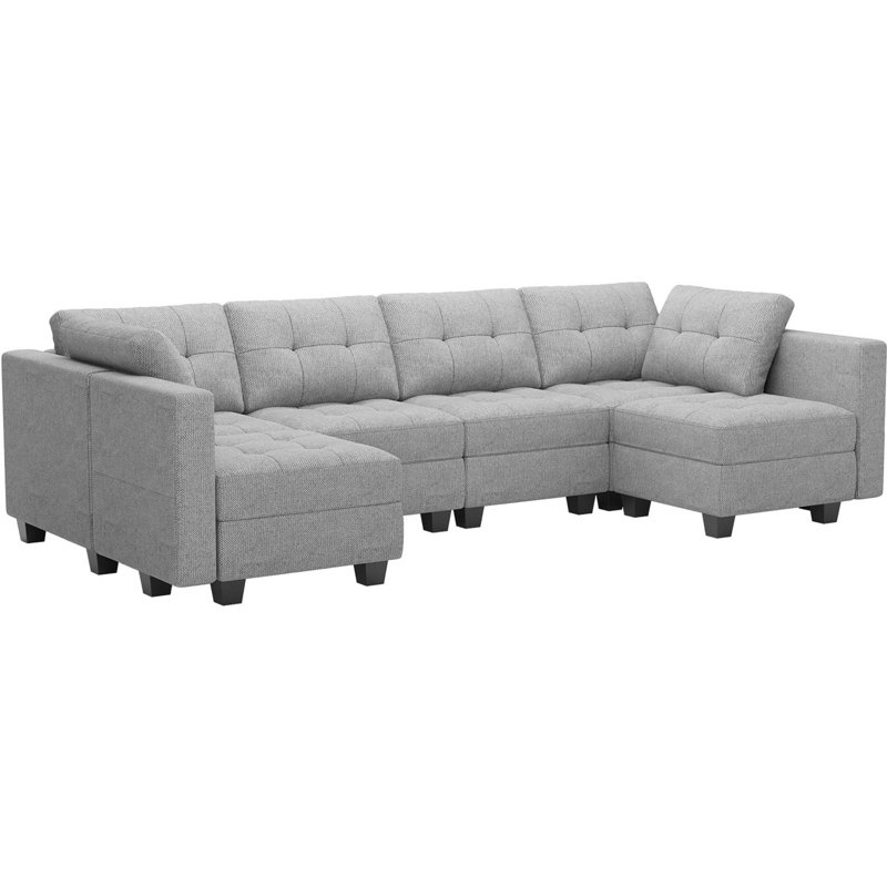 Canapé modulaire réversible en U Ashbury Ivery, Polyester gris clair