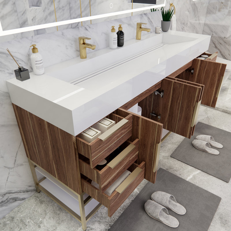 Ensemble de meuble-lavabo double 71 po Ridley, Blanc / Chêne, Blanc