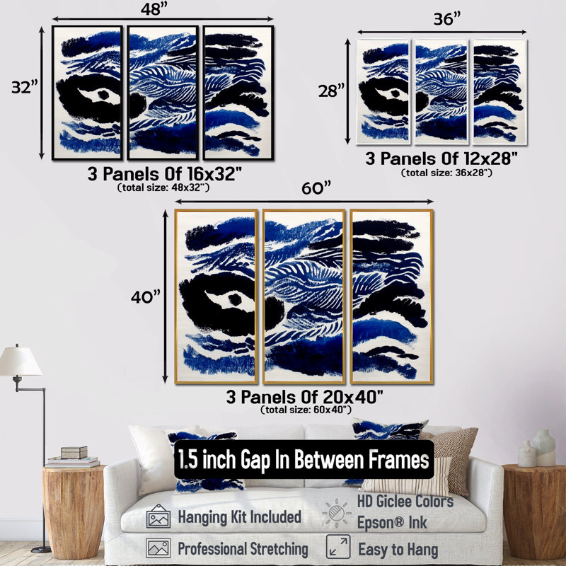 «Blue and Black Coastal Tidal Tranquility - Abstract Collages», ensemble de reproduction d'art mural, H 32 po x l 48 po