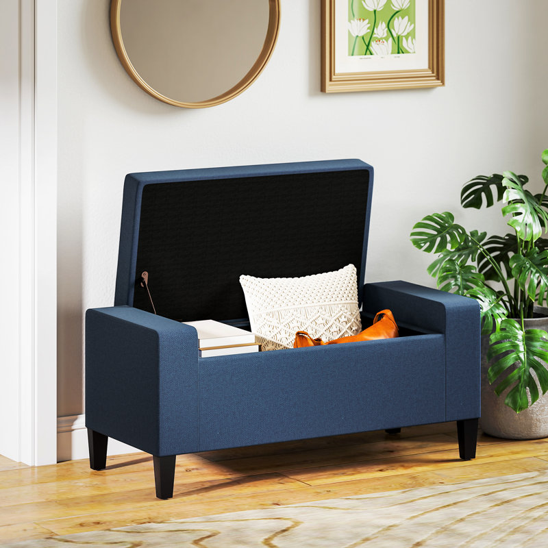 Atzel 36.25'' Tufted Rectangle Storage Ottoman,Storage Ottoman, Linen Upholstered Storage Bench with Lift Top and Button Tufted for Living Room,wood