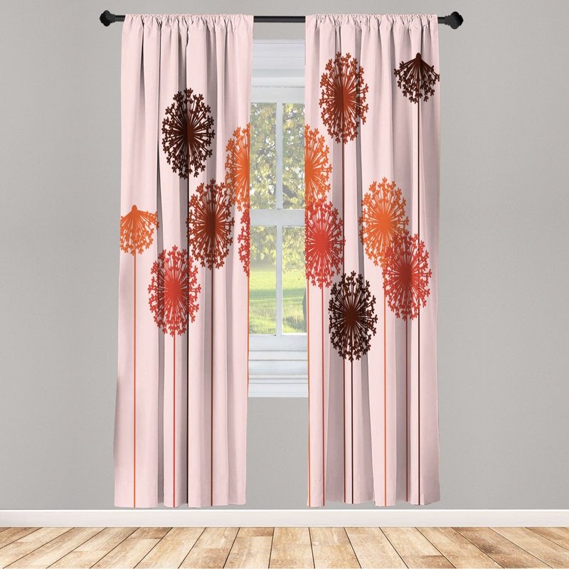 Microfiber Floral Semi-Sheer Rod Pocket Curtain Panels, 28" W x 95" L, Pink/Red