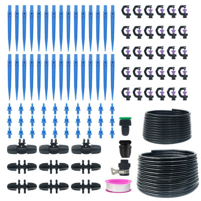 Drip Irrigation System Kit with 50ft 1/2" & 33ft 1/4" Tubing and Rotating Emitters
