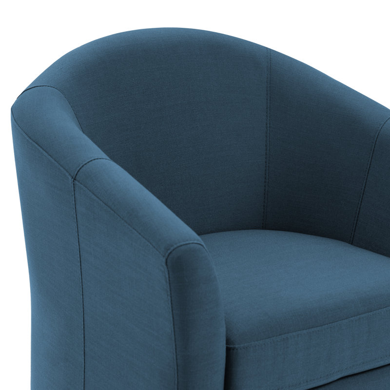 78Cm Wide Swivel Barrel Chair, Blue Linen Blend