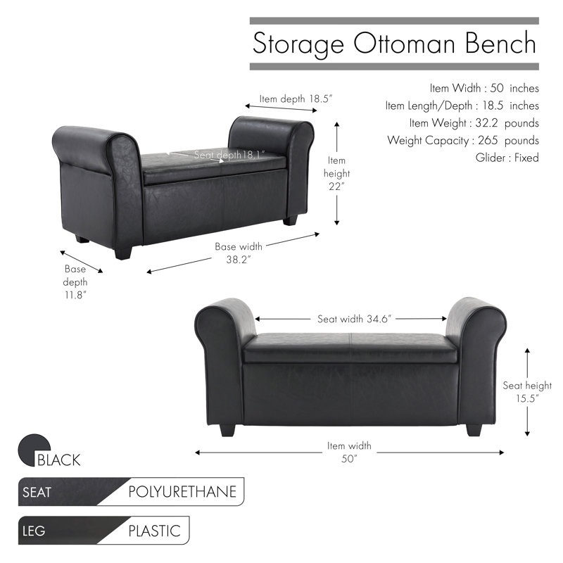 Banc de rangement avec repose-pieds Audris, Noir