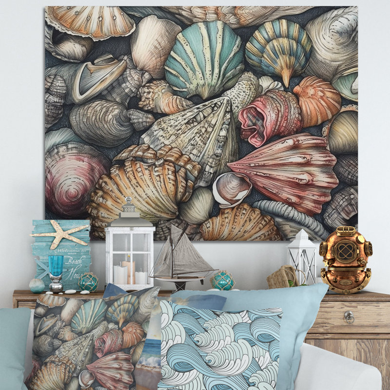 Seaside Seashells V sur toile, H 12 po x l 20 po x P 1 po, Toile tendue
