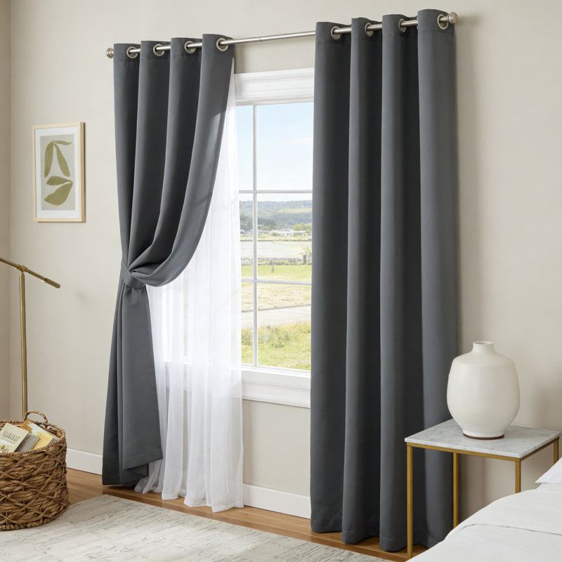 Paquet de 2 rideaux double couche - Panneaux obscurcissant et occultant avec œillets, isolation thermique écoénergétique pour une utilisation à l'intérieur