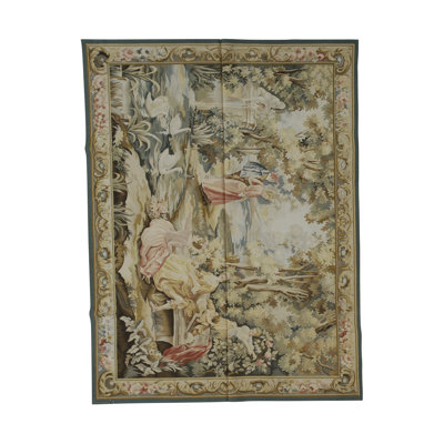 Hand-Knotted Wool Area Rug in Beige/Brown/Blue