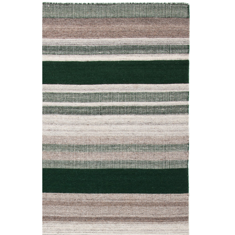 Tapis rayé vert / gris Dhurries, Tapis de couloir 2 pi 6 po x 8 pi