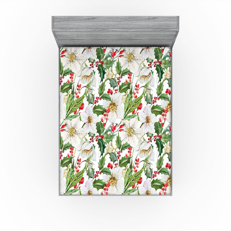 Drap-housse Ambesonne, paquet de 2, Vermillon / jaune / floral vert, Drap-housse grand