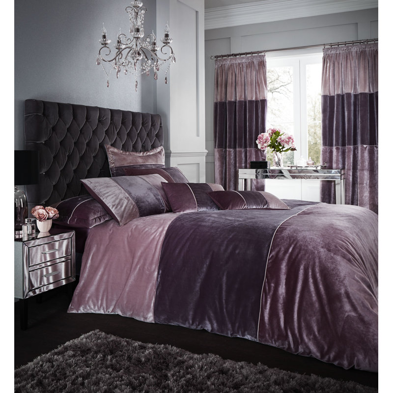 Velvet Bands Eyelet Room Darkening Curtains, 66cm x 90cm
