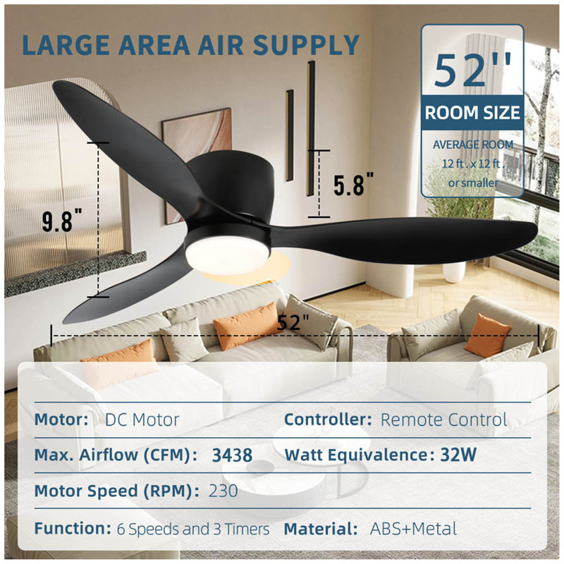 Ventilateurs de plafond encastrés intelligents avec lumières à distance, moteur à courant continu silencieux, ventilateur de plafond intérieur à profil bas intérieur, commande avec application Alexa WIFI, à intensité variable, pales en ABS, pour 