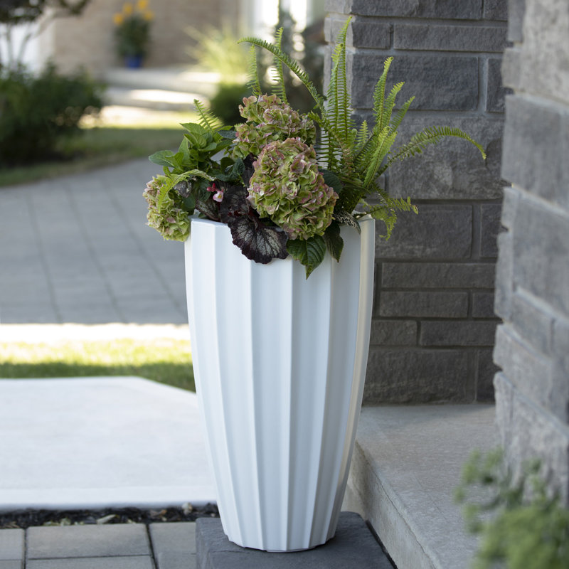Aramenta Self-Watering Weather-Resistant Resin Pot Planter, White, 28" H x 16" W x 16" D