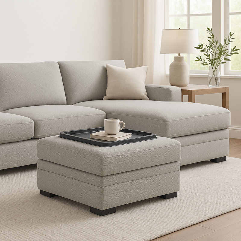 Repose-pieds Viney avec rangement pour 4 porte-gobelets, polyester gris ciment 37 po