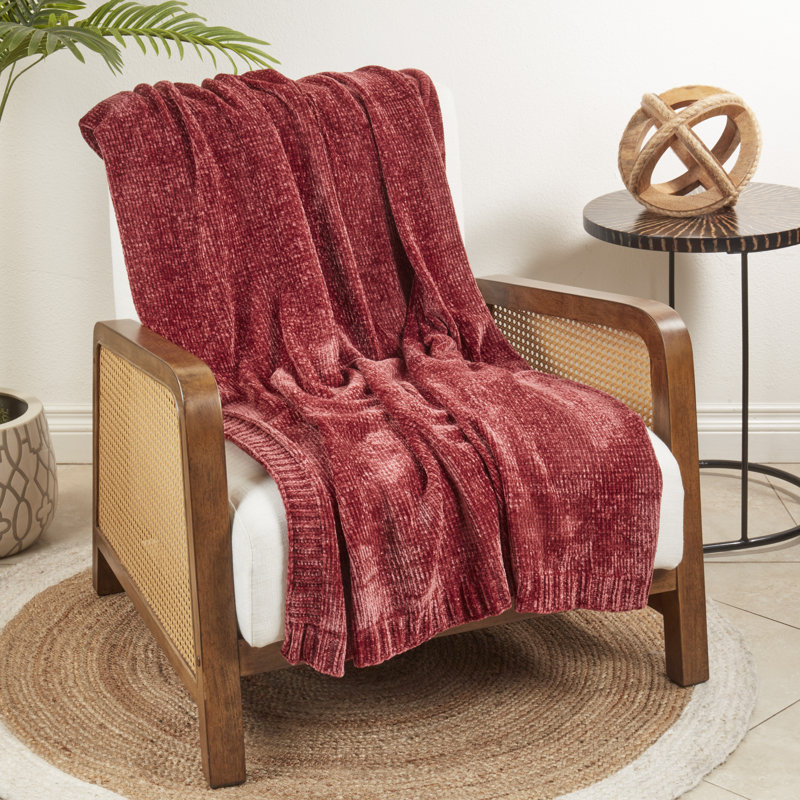 Burgundy Chenille Knit Throw Blanket 50" x 60"