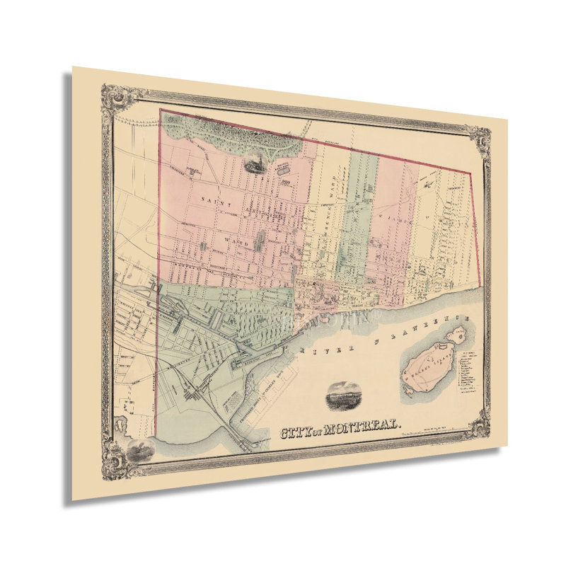1863 Montréal, Québec, carte du Canada, H 24 po x l 18 po x P 0,01 po