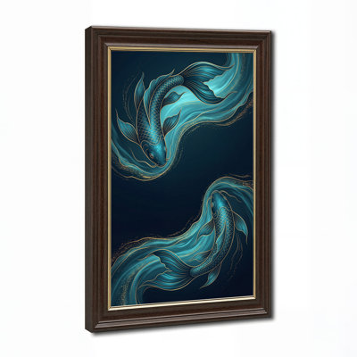 Art mural sur toile bleu sarcelle Koi