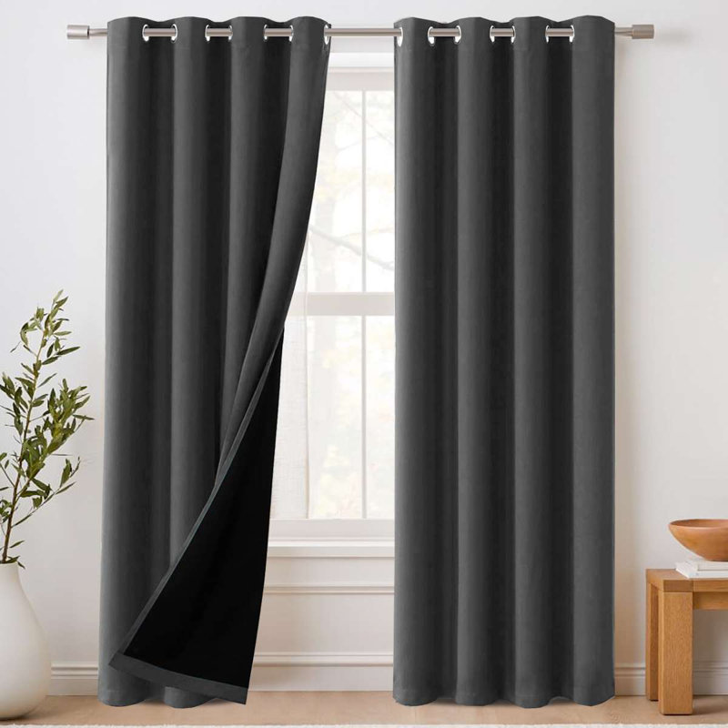 100% Blackout Curtains for Bedroom Thermal Insulated Blackout Curtains Heat and Full Light Blocking Curtains for Living Room with Liner 2 Panels Set