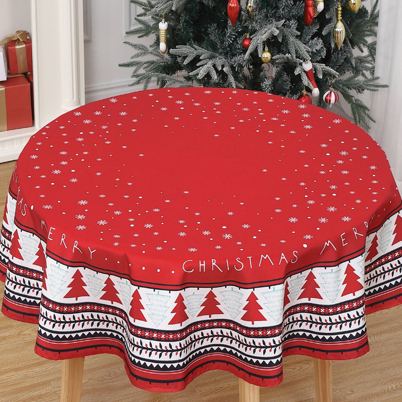 Oxford Christmas Tree Print Tablecloth 180GSM Polyester | Waterproof Wipeable Festive Cover for Dining Room, Kitchen & Holiday Parties