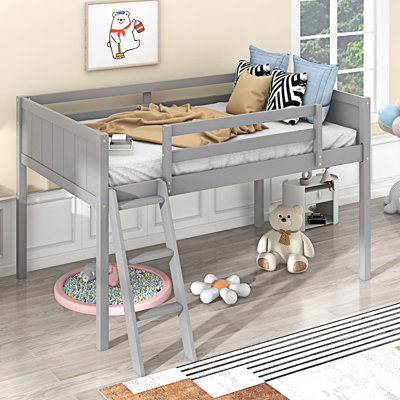 Wood Low Loft Bed With Ladder