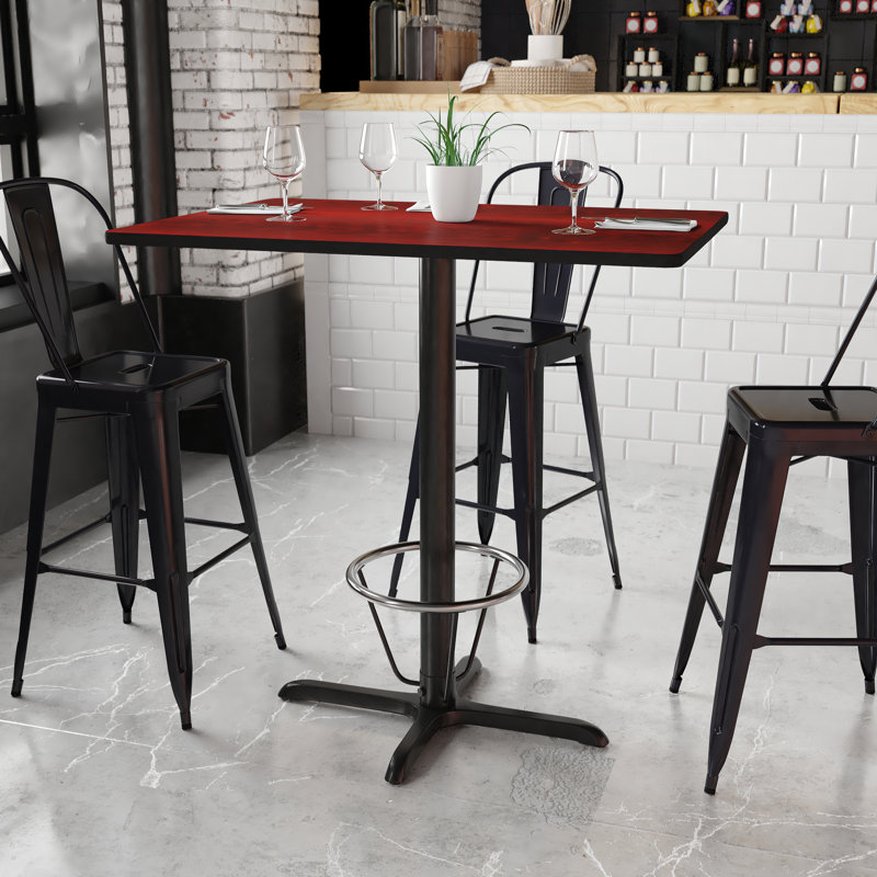 Basquez Rectangular Laminate Table Top with Bar Height Table Base and Foot Ring, 43.125" H x 24" W x 30" D, Gray