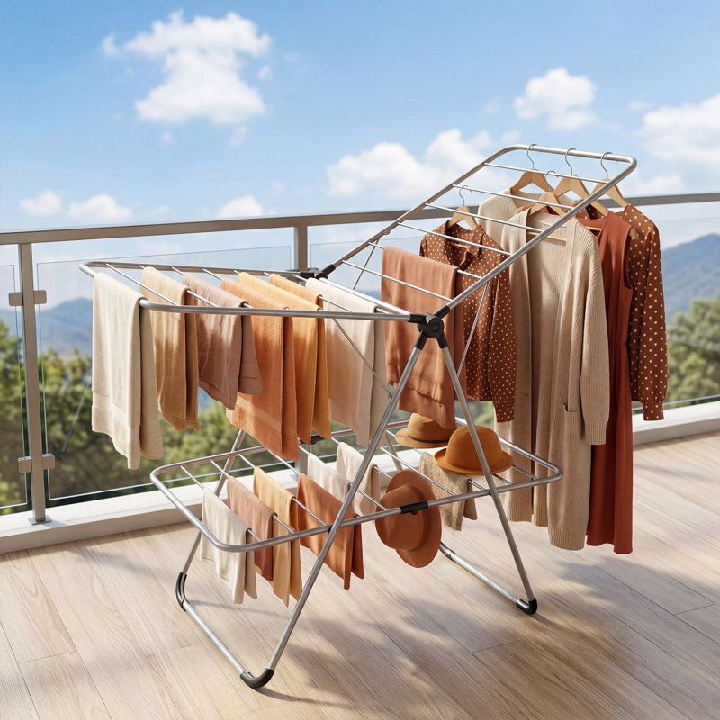 Clothes Drying Rack Foldable 2-Level Laundry Airer with Adjustable Wings