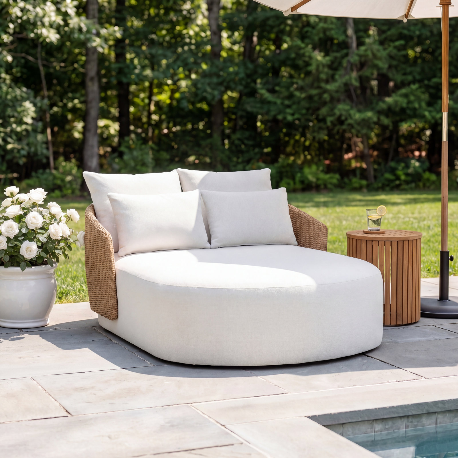 Fifield 58" Patio Double Chaise Lounge, Alessi Linen, Natural
