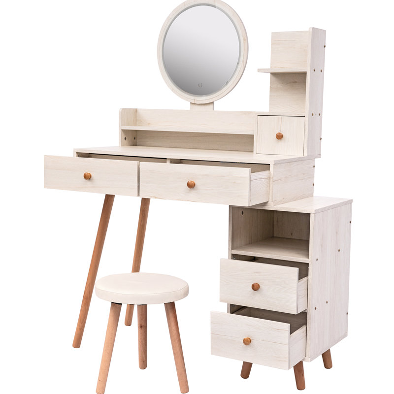 Meuble-lavabo élégant avec miroir et tabouret à DEL
