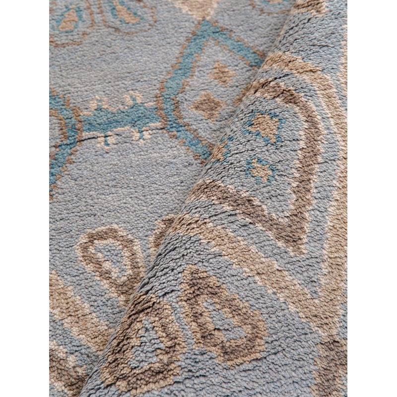 Light Blue Wool Handmade Geometric Hand Knotted Rectangle Indoor Area Rug, Rectangle 5' x 8'