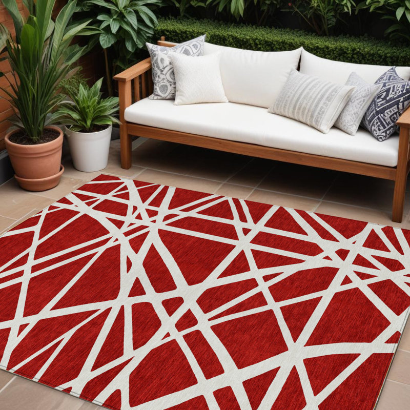 Tapis intérieur / extérieur rouge géométrique lavable 9 pi x 12 pi